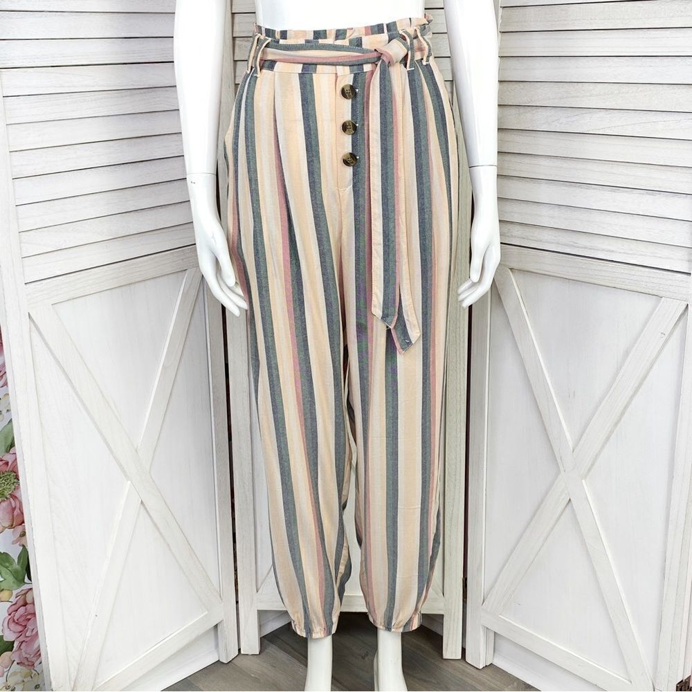 American Eagle Outfitters‎ Striped Paperbag Jogger Pants Peach Multi Medium